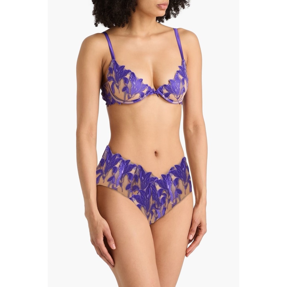 Fleur du Mal Lily Embroidered Underwire Bra Sz 34G Purple Pansy Tulle Satin NWT